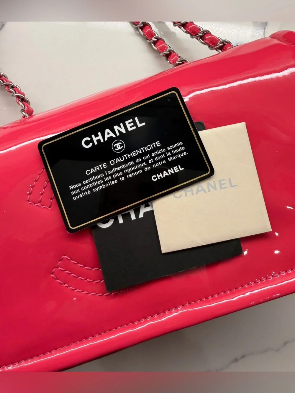CHANEL Pink Patent Leather Small Flap Shoulder Bag